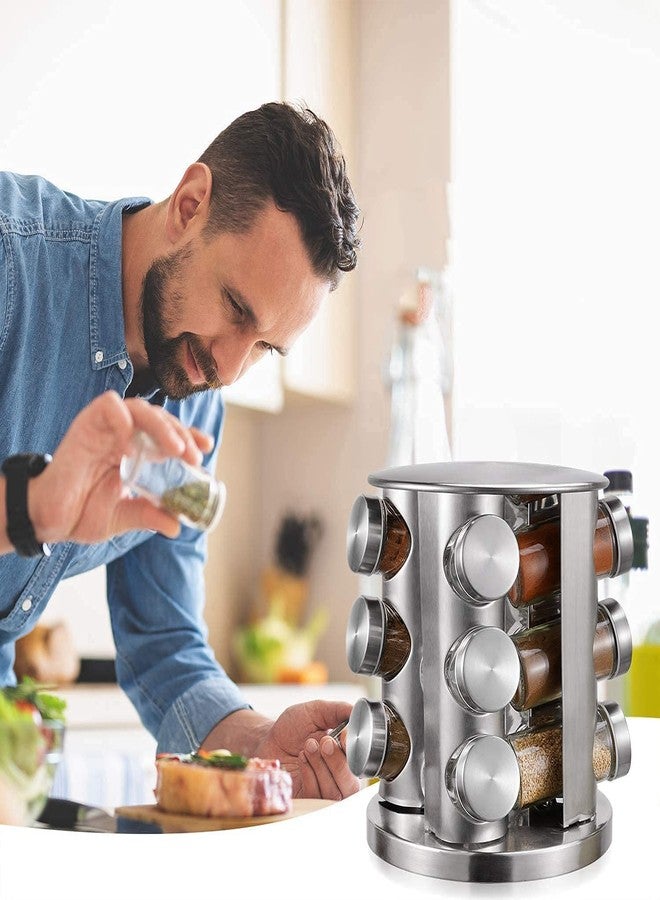 olpad Countertop Revolving Empty Jars Spice Rack, Rotating Storage Seasoning Spinning Stainless Steel Spice Racks Organizer Carousel Spinner Jars Tower Holder (12 Pcs Square) - Image 4
